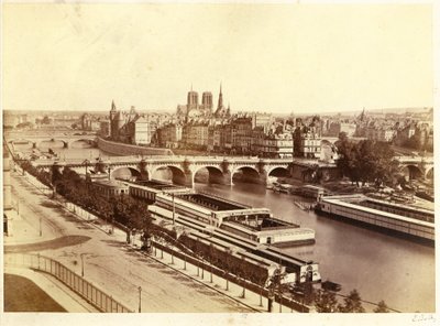 Seine mit Brücken, im Hintergrund Notre-Dame de Paris von Edouard Denis Baldus